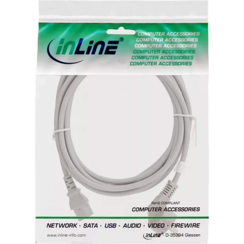 InLine power cable, CEE 7/7 angled / 3pin IEC C13 male, grey, 1.5m