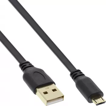 InLine Micro USB 2.0 Flat Cable USB A / Micro-B, black / gold, 1m