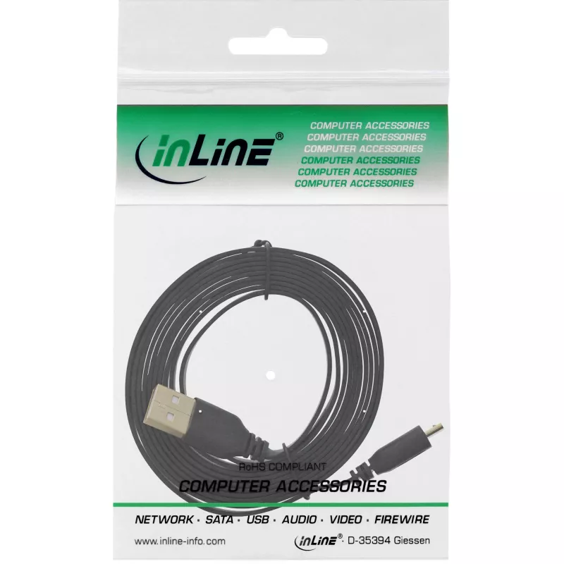 InLine Micro USB 2.0 Flat Cable USB A / Micro-B, black / gold, 1m