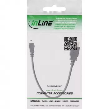InLine USB 2.0 Cable A female / Mini 5 Pin male 0.2m, 0.2 m, Mini-USB B, USB A, USB 2.0, Male/Female, Black