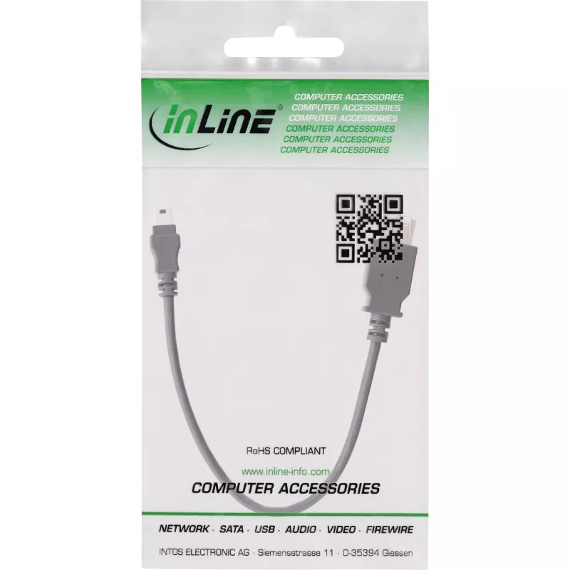 InLine USB 2.0 Cable A female / Mini 5 Pin male 0.2m, 0.2 m, Mini-USB B, USB A, USB 2.0, Male/Female, Black