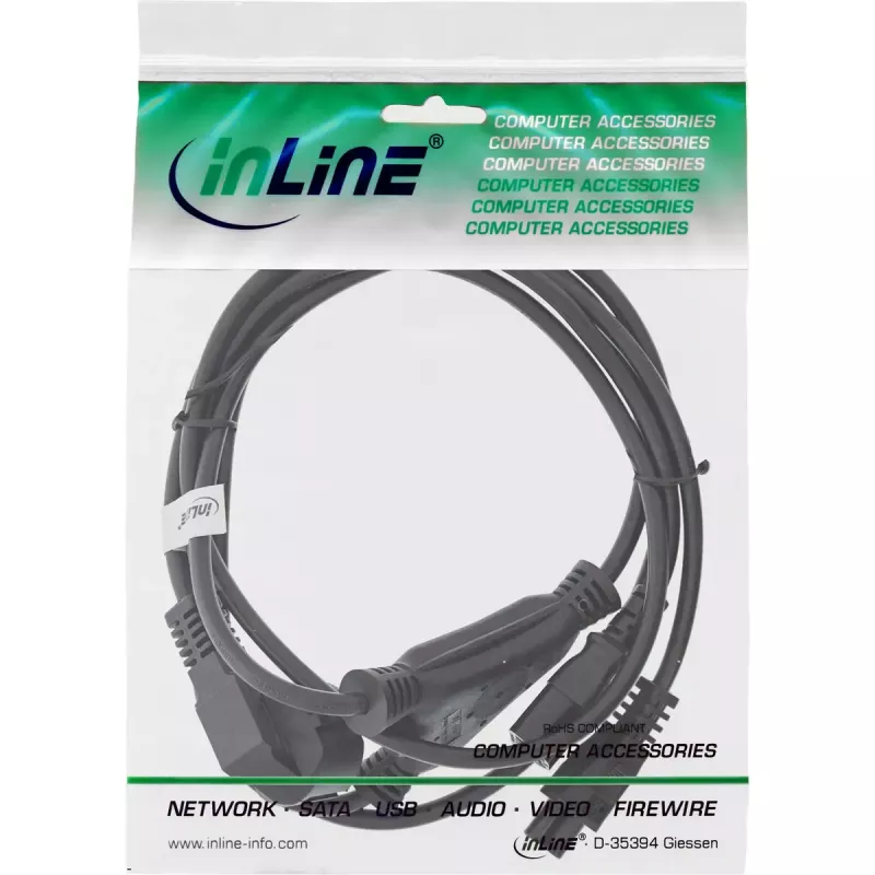 InLine Y-power cable CEE 7/7 male angled / 3pin IEC C13 and C5 male, 2m