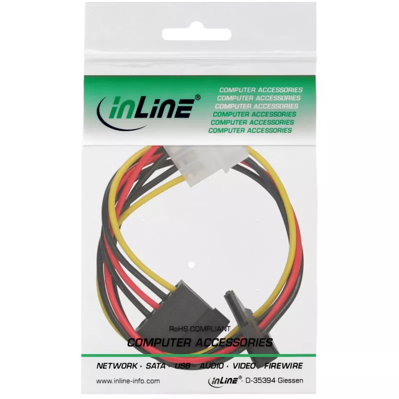 InLine Internal Power Cable 1x 4pin Molex / 2x SATA Power 0.30m