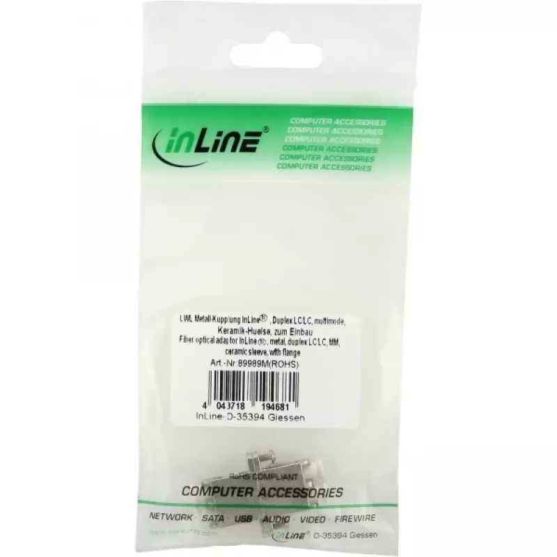 InLine Fiber Optical Adapter Metal Duplex LC/LC MM Ceramic Sleeve with Flange 89989M