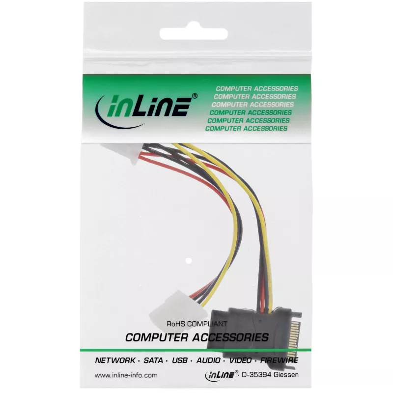 SATA Power Cable SATA female / 3x 4pin Molex male 0.15m InLine 29679