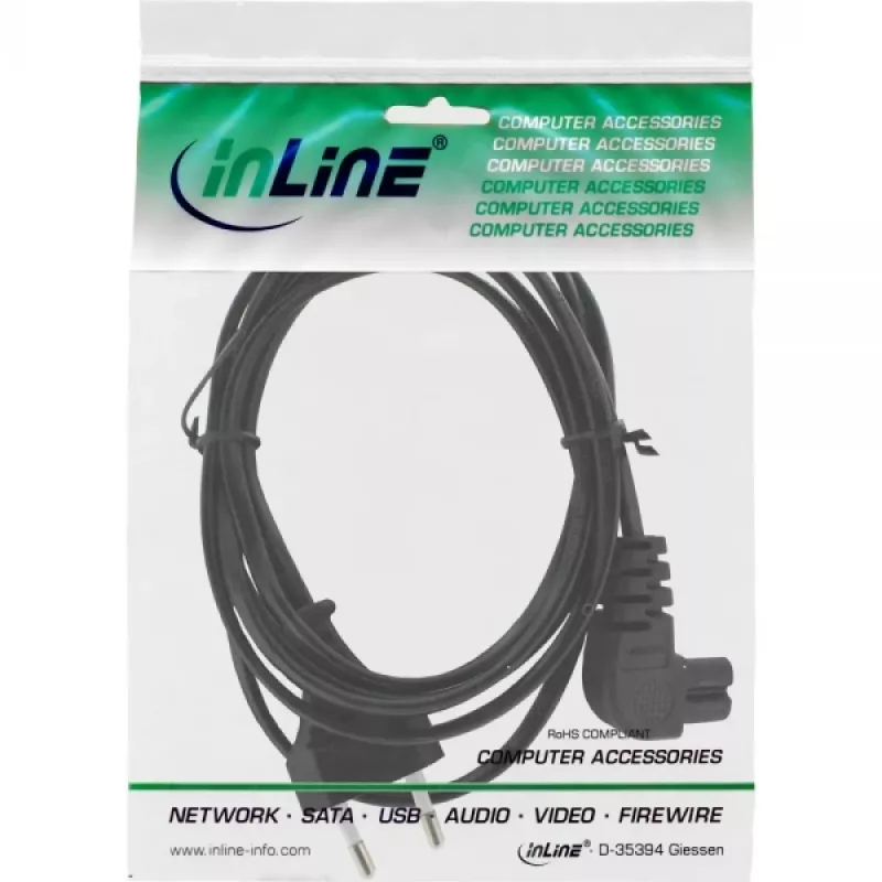 InLine power cable, Euro male / Euro8 male angled, black, 2m