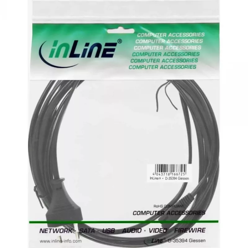 InLine power cable, Euro male / Euro8 male, black, 5m