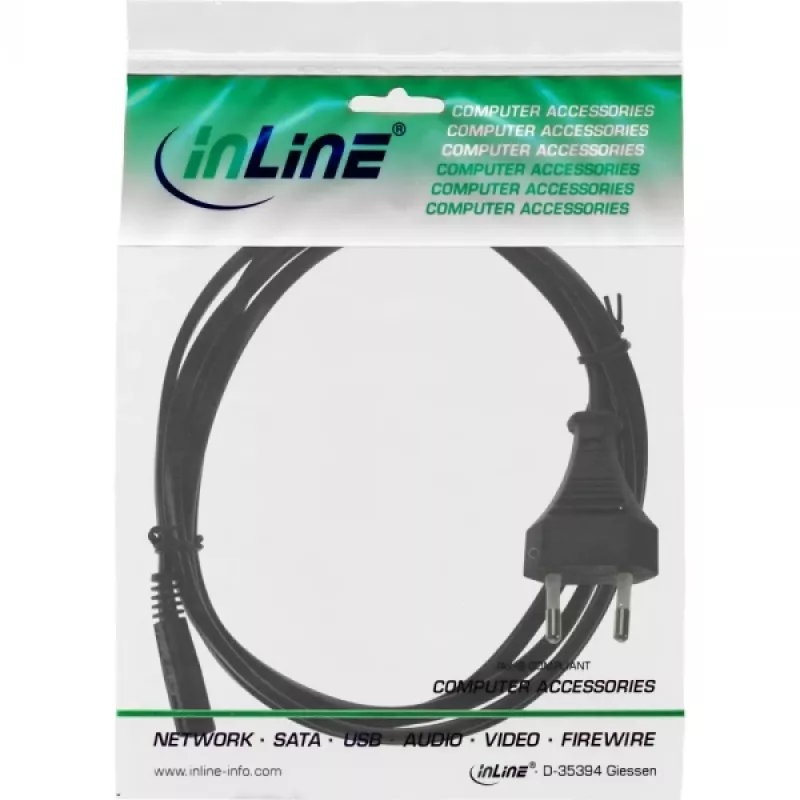 InLine power cable, Euro male / Euro8 male, black, 2m