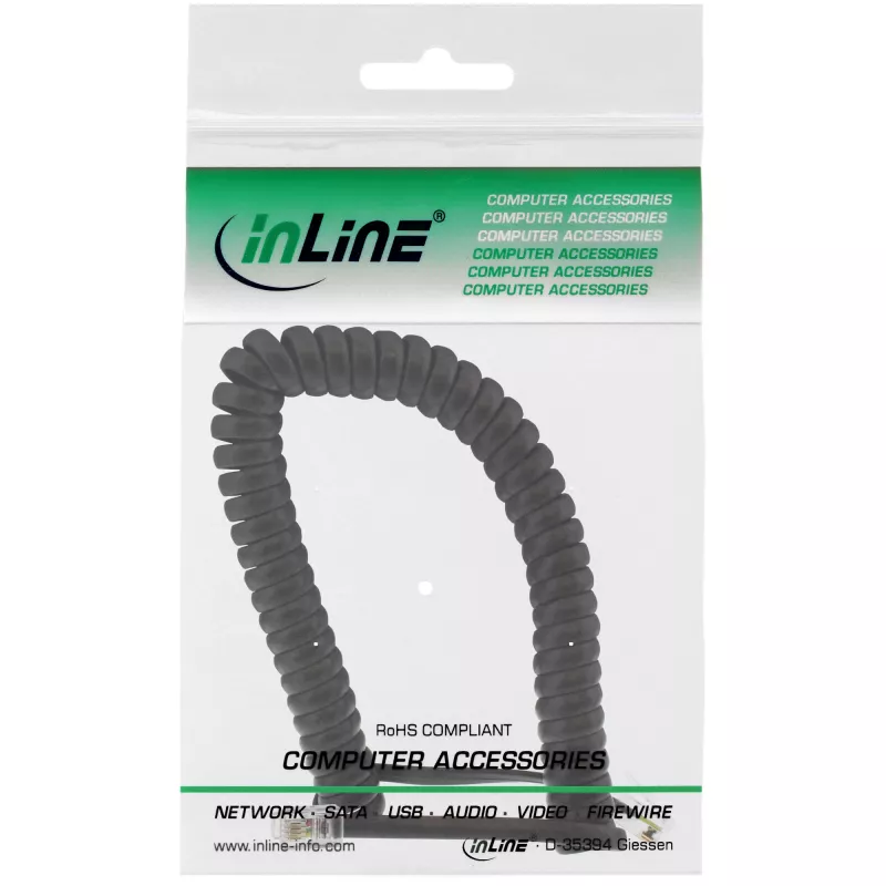 InLine Telephone Coiled Cord RJ10 4P4C black 4m