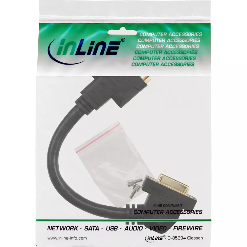 InLine DVI-I Adapter Cable 24+5 DVI female / female with flange 0.2m