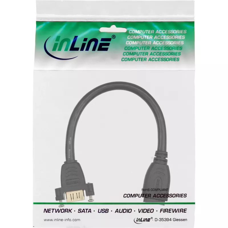 InLine HDMI Adapter Cable TypeA female/A female w/flange gold plated 4K2K, 0,2m