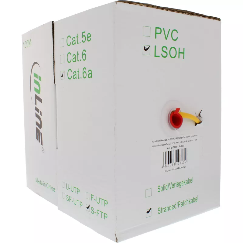 InLine Patch Cable S/FTP PiMF Cat.6A halogen free 500MHz yellow 100m
