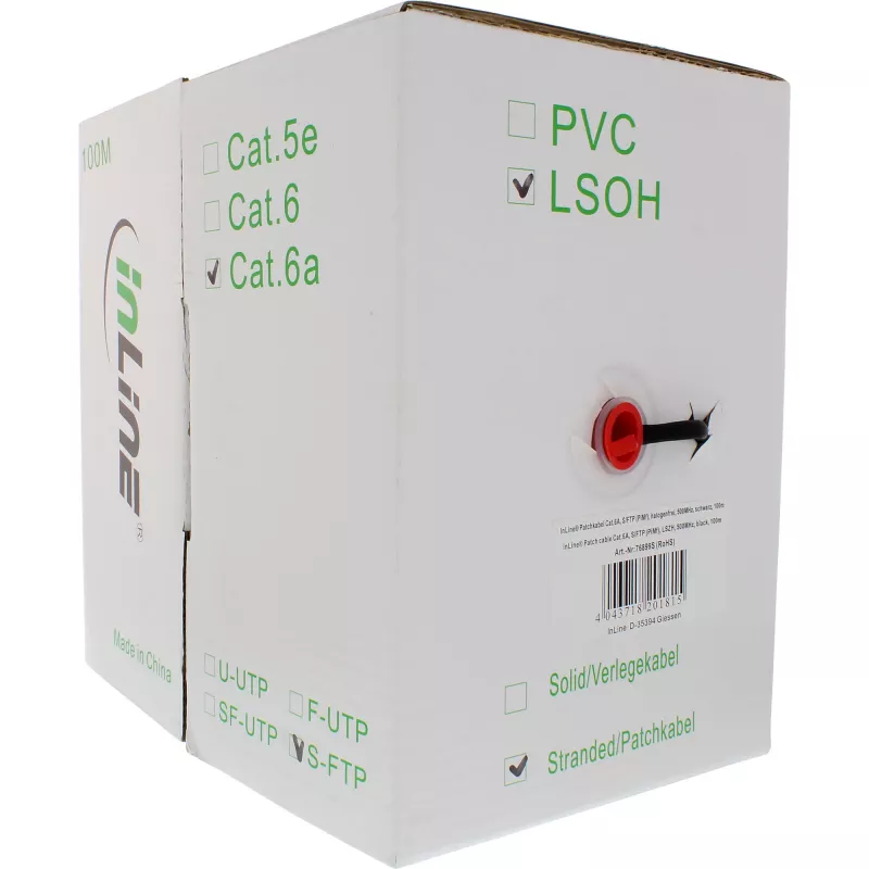 InLine Patch Cable S/FTP PiMF Cat.6A halogen free 500MHz black 100m
