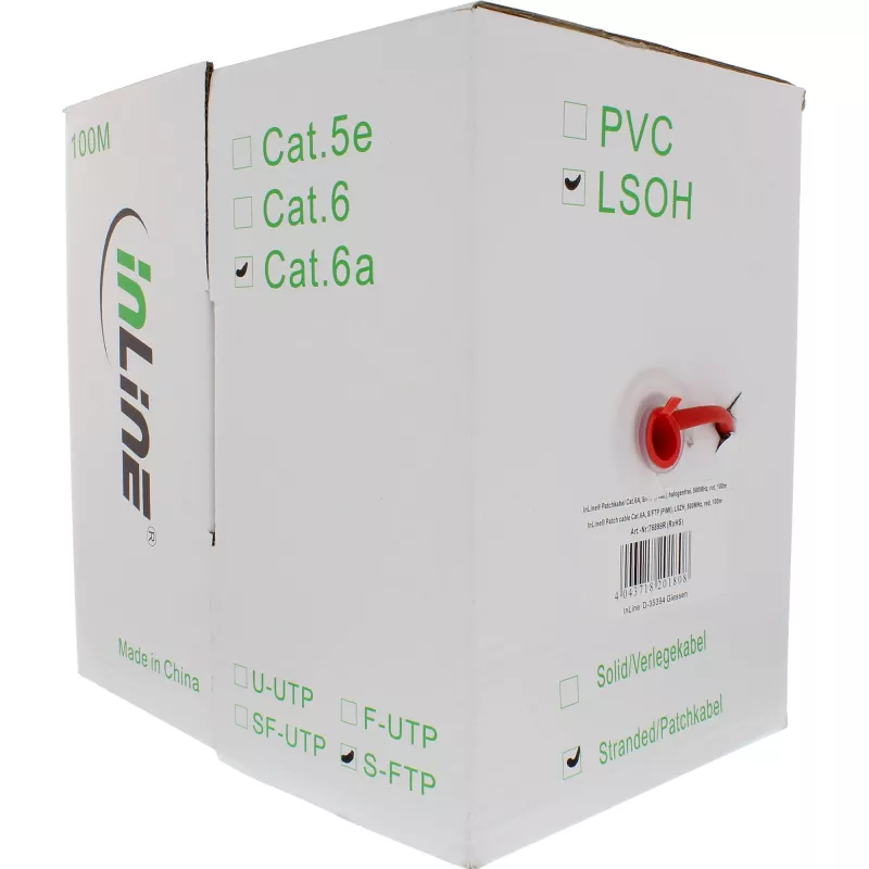 InLine Patch Cable S/FTP PiMF Cat.6A halogen free 500MHz red 100m