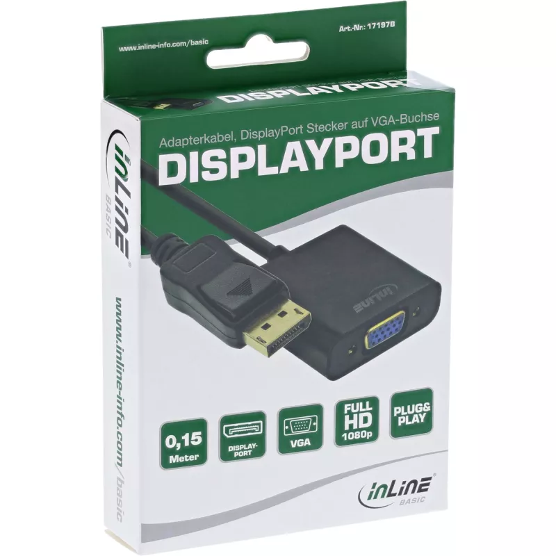 InLine Basic DisplayPort Adapter Cable, DP male / VGA female black 0.15m