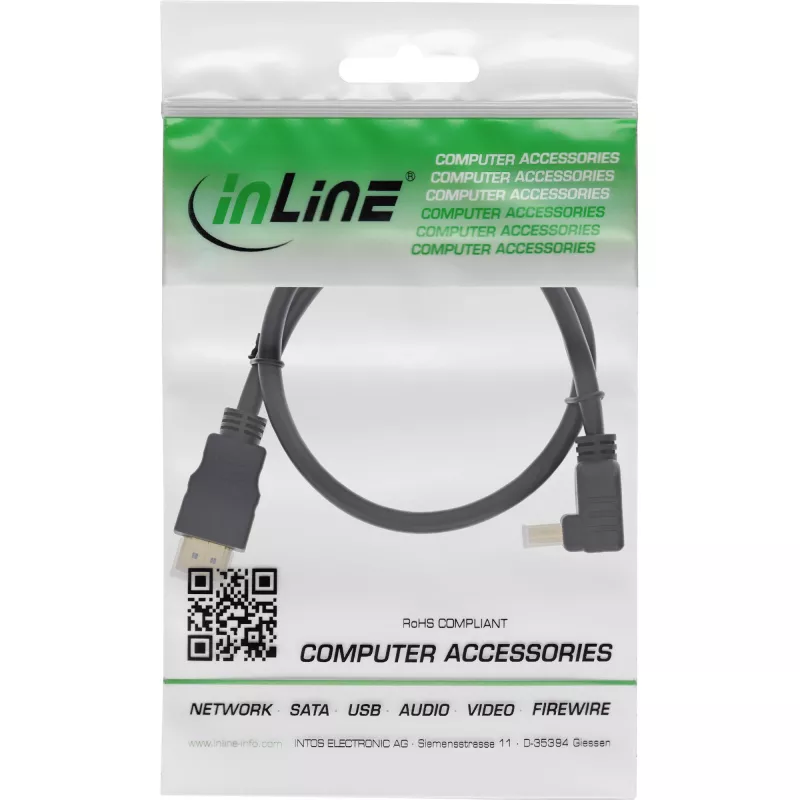 InLine High Speed HDMI Cable with Ethernet, angled, 3m