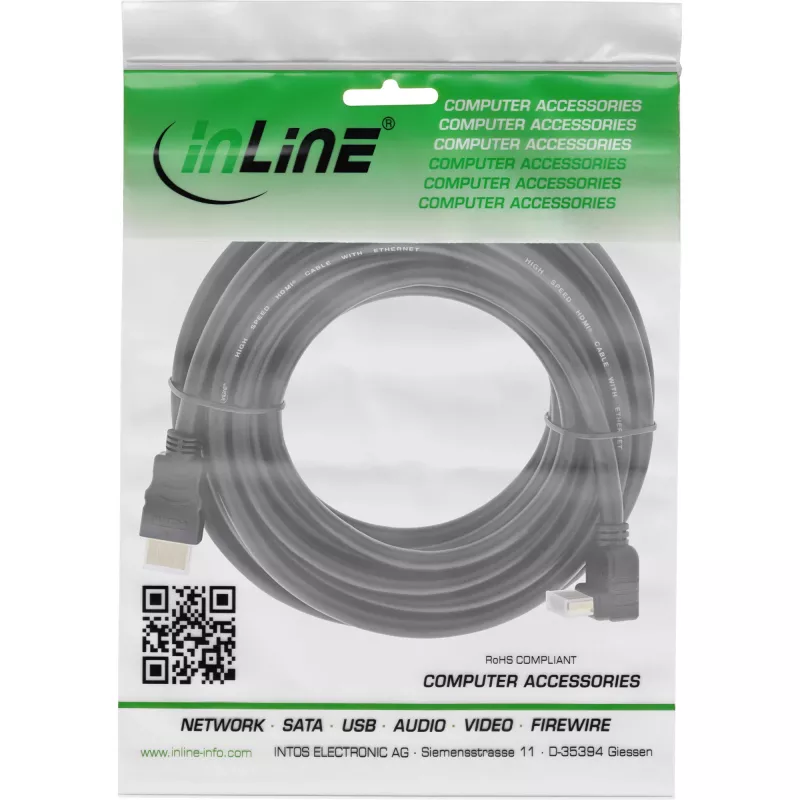 InLine High Speed HDMI Cable with Ethernet, angled, 10m