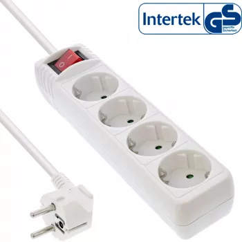 InLine Socket strip, 4-way earth contact CEE 7/3, with switch, white, 1.5m