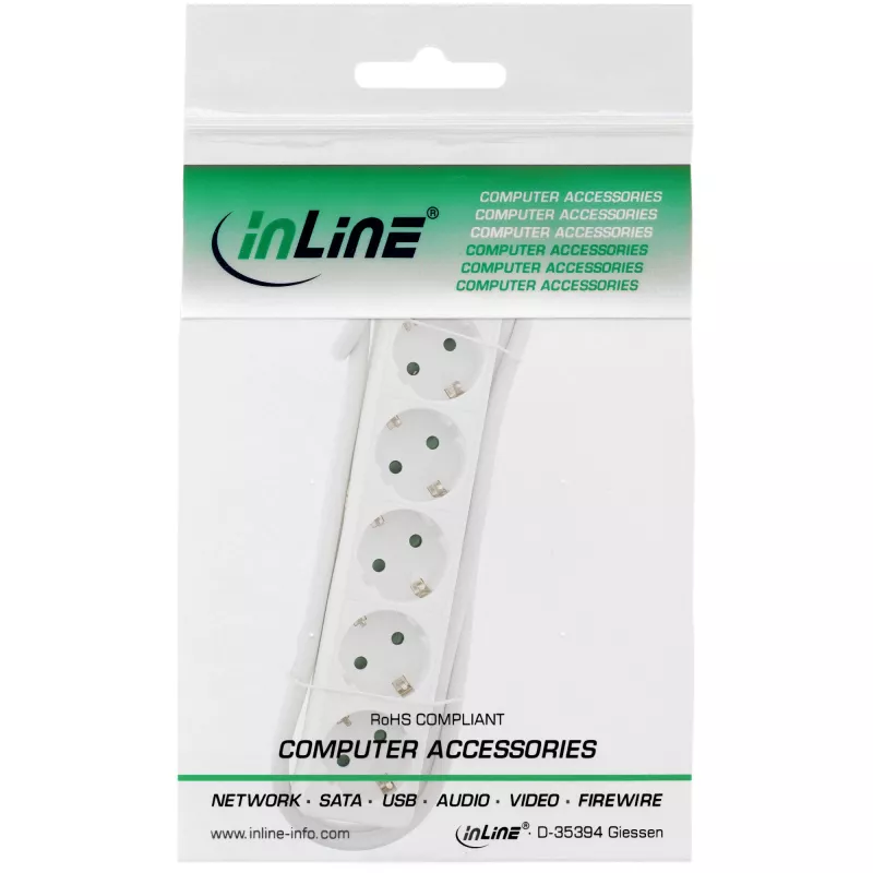 InLine Socket strip, 5-way earth contact CEE 7/3, white, 1.5m
