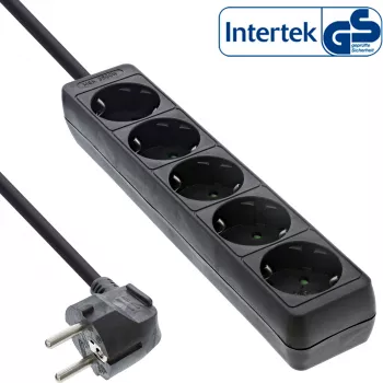 InLine Socket strip, 5-way earth contact CEE 7/3, black, 1.5m
