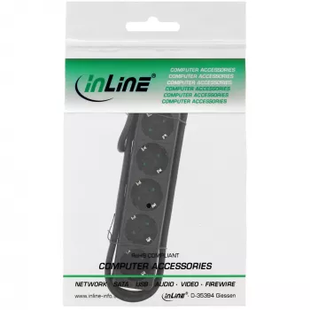 InLine Socket strip, 5-way earth contact CEE 7/3, black, 1.5m