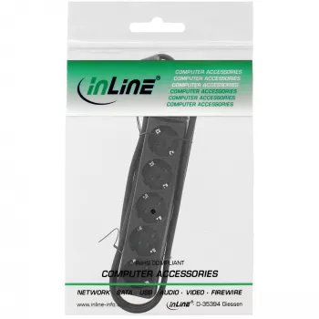 InLine Socket strip, 5-way earth contact CEE 7/3, black, 1.5m