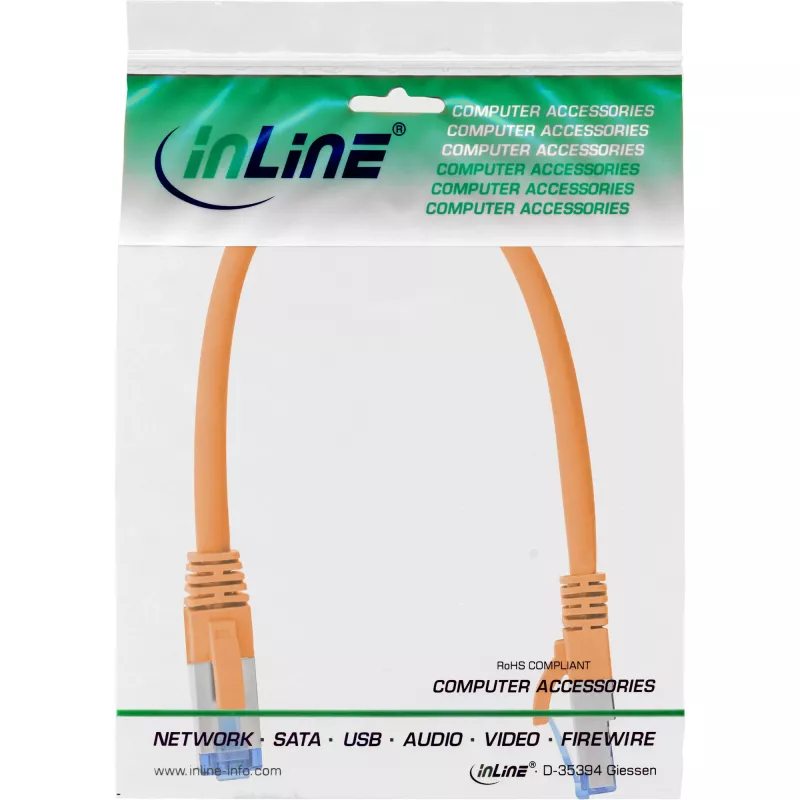 InLine Patch Cable S/FTP PiMF Cat.6A halogen free 500MHz orange 0.25m