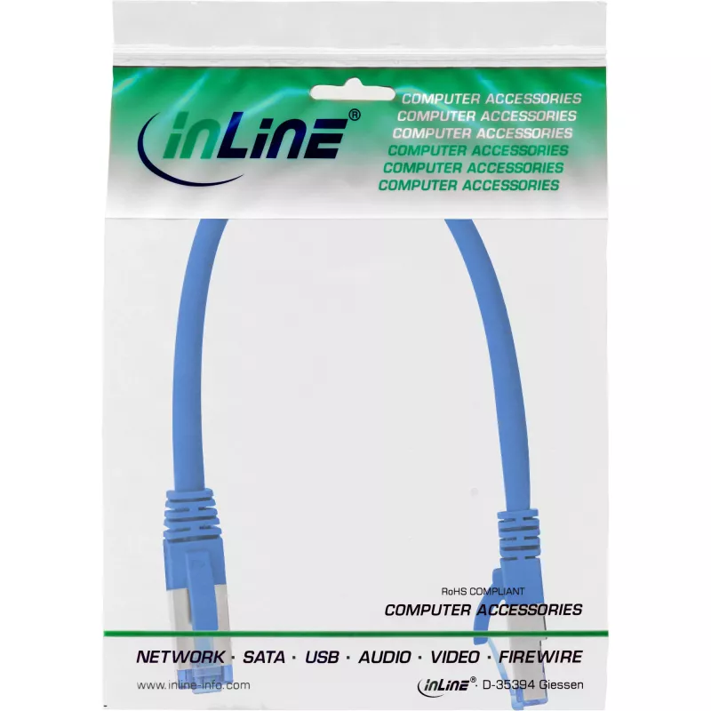 InLine Patch Cable S/FTP PiMF Cat.6A halogen free 500MHz blue 0.25m