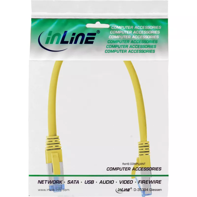 InLine Patch Cable S/FTP PiMF Cat.6A halogen free 500MHz yellow 0.25m