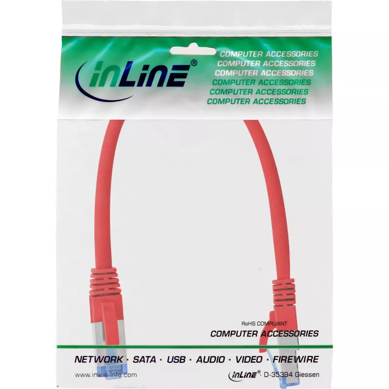 InLine Patch Cable S/FTP PiMF Cat.6A halogen free 500MHz red 0.25m