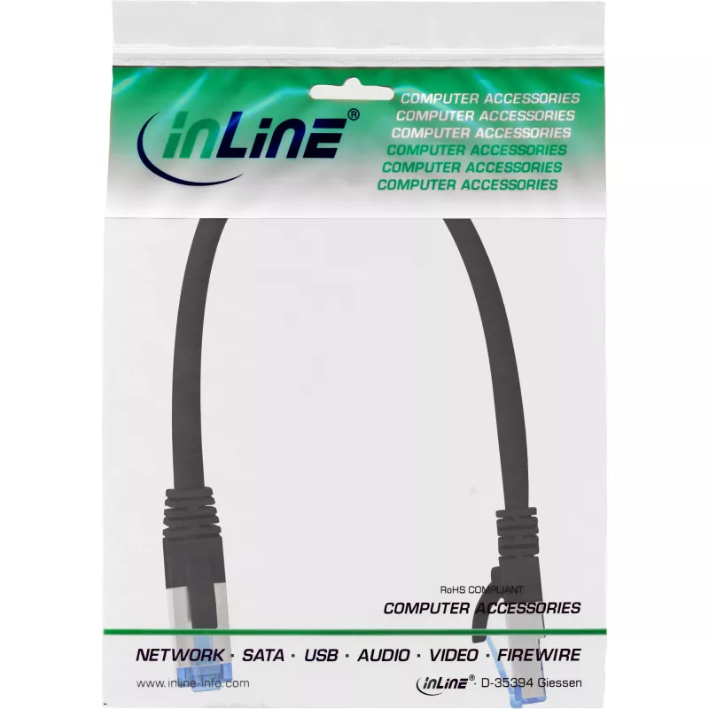 InLine Patch Cable S/FTP PiMF Cat.6A halogen free 500MHz black 0.3m