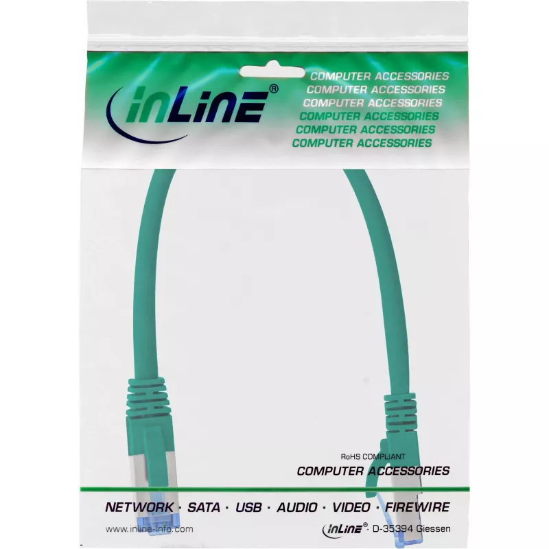 InLine Patch Cable S/FTP PiMF Cat.6A halogen free 500MHz green 0.3m