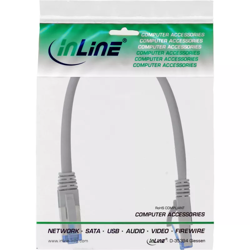 InLine Patch Cable S/FTP PiMF Cat.6A halogen free 500MHz grey 0.3m