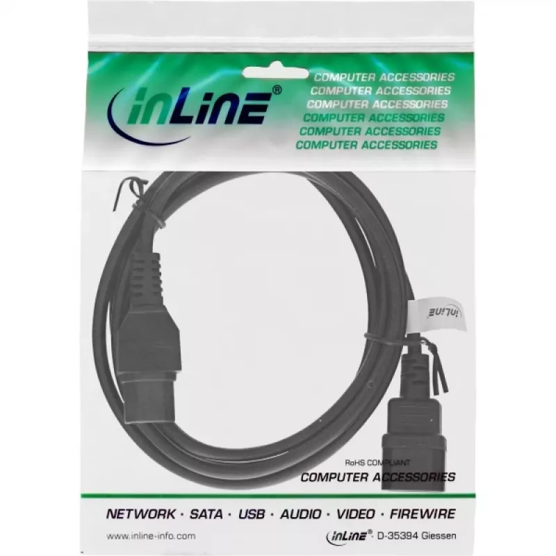 InLine power cable ext., hot condition conn. IEC-C15/IEC-C14 straight, 2m