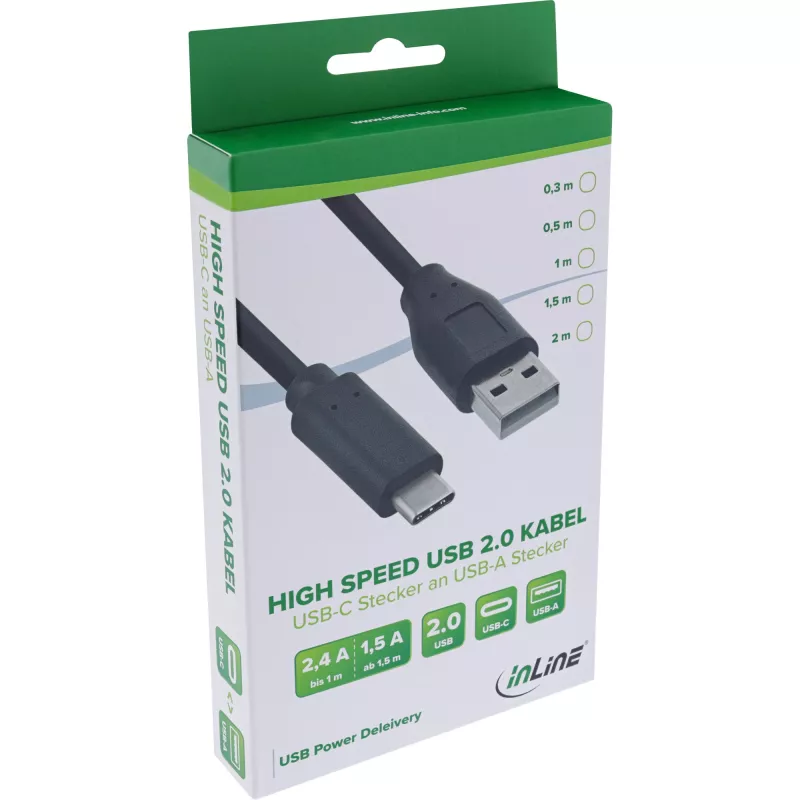 USB 2.0 Cable InLine 35734 USB-C male USB-A male black 1.5m