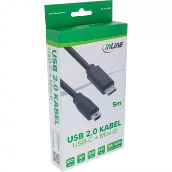 InLine USB 2.0 Cable, USB-C male / mini-B male (5pin), black, 5m