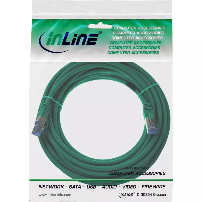 InLine Patch Cable S/FTP PiMF Cat.6A halogen free 500MHz green 15m