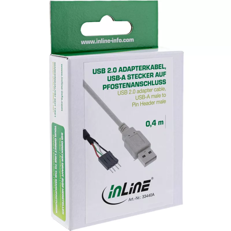 InLine USB 2.0 Adapter Cable USB Type A male / Pin Header male, 0.40m
