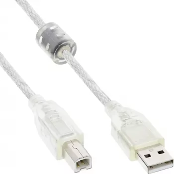 InLine USB 2.0 Cable Type A male / B male transparent, ferrite core, 3m