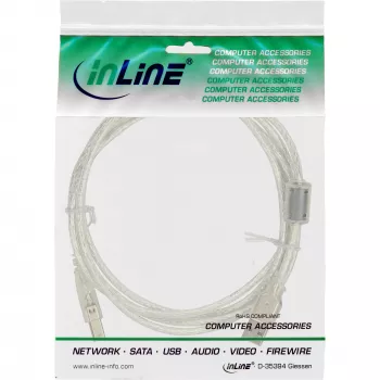 InLine USB 2.0 Cable Type A male / B male transparent, ferrite core, 2m