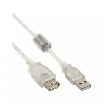 InLine USB 2.0 Extension Cable Type A M/F, transparent, w/ferrite, 1m