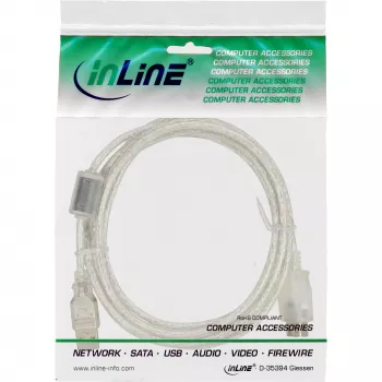 InLine USB 2.0 Extension Cable Type A M/F, transparent, w/ferrite, 1m