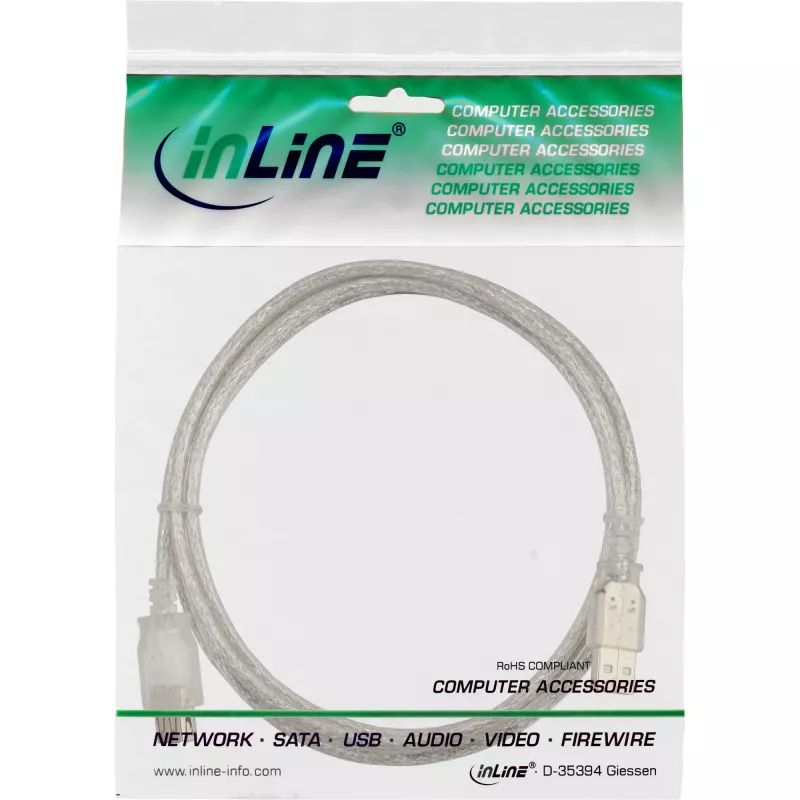 USB 2.0 Extension Cable Type A M/F InLine 34605 5m Transparent