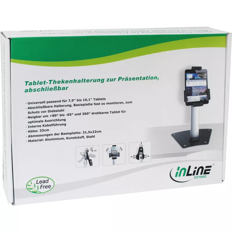 InLine Tablet Countertop Holder Aluminum lockable universal use for 7.9 inch-10.1 inch