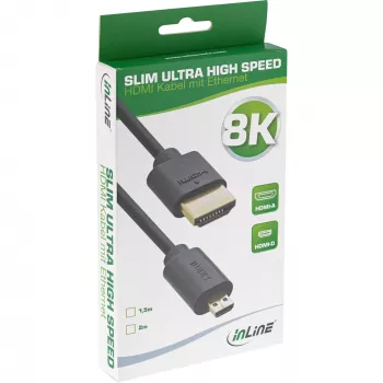 InLine Slim Ultra High Speed HDMI Cable AM/DM 8K4K gold plated black 1.5m