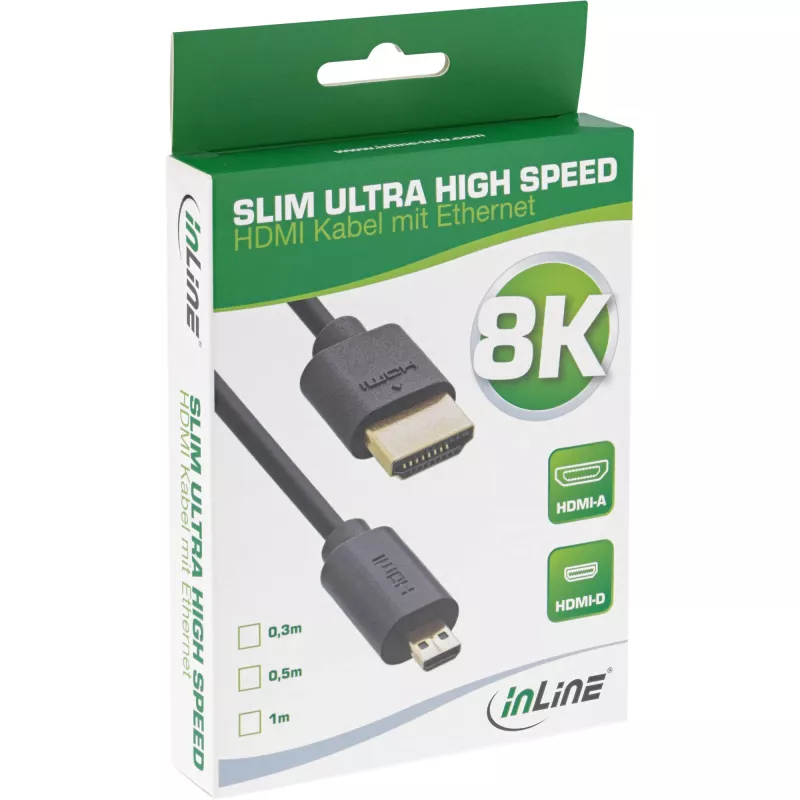 InLine Slim Ultra High Speed HDMI Cable AM/DM 8K4K gold plated black 0.3m