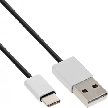 InLine USB 2.0 Cable, USB-C male / USB-A male, black/alu, flexible, 2m