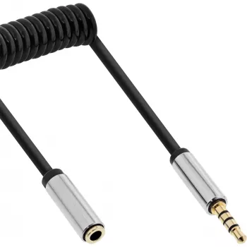 InLine Slim Audio spiral cable 3.5mm male / female, 4-pin, Stereo, 1m