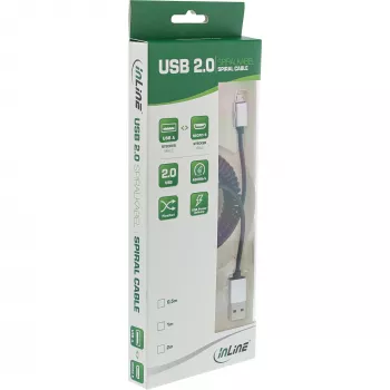 InLine Micro-USB 2.0 spiral cable, Type A/Micro-B M/M, black/alu, flexible 3m