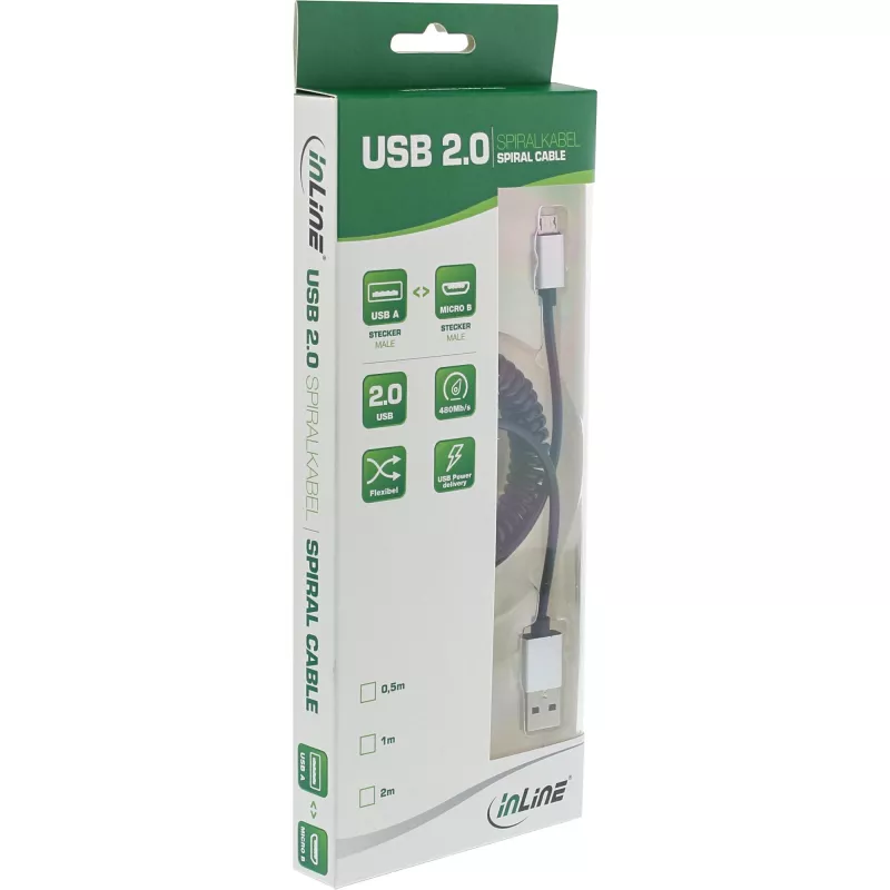 InLine Micro-USB 2.0 spiral cable, Type A/Micro-B M/M, black/alu, flexible 3m